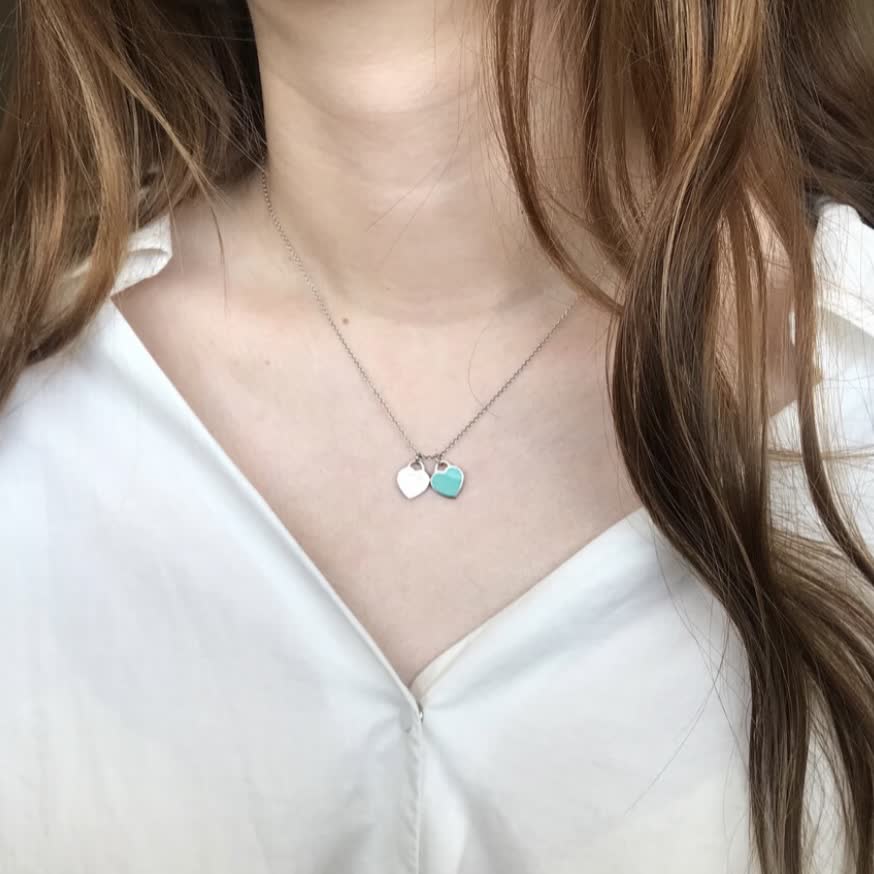 Tiffany & Co. Blue Enamel Heart Tag Necklace